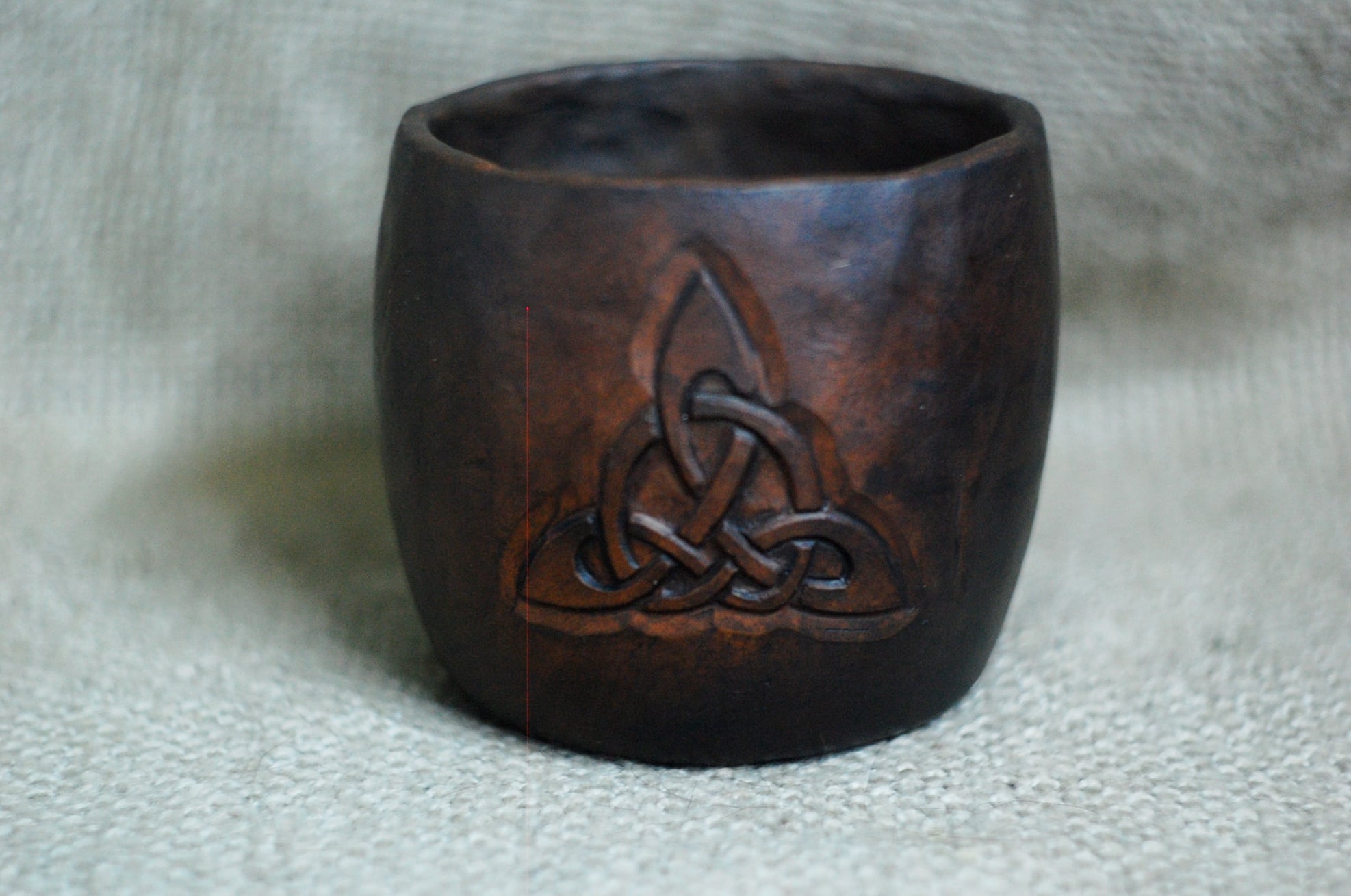 Handmade Triquetra Viking pottery mug w/ handle ~13oz