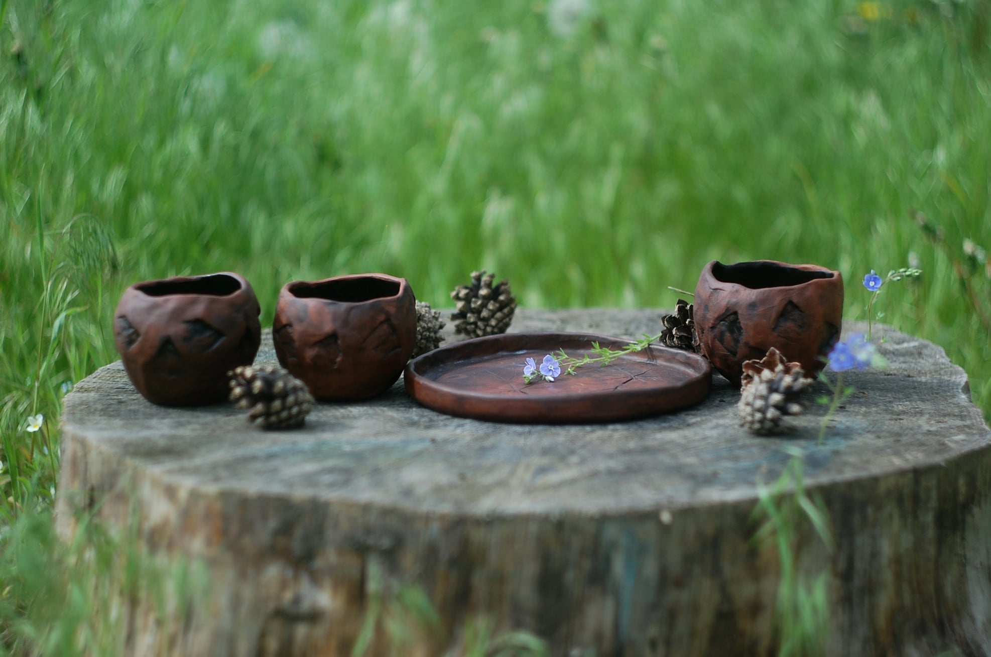 Stones pottery clay mug set