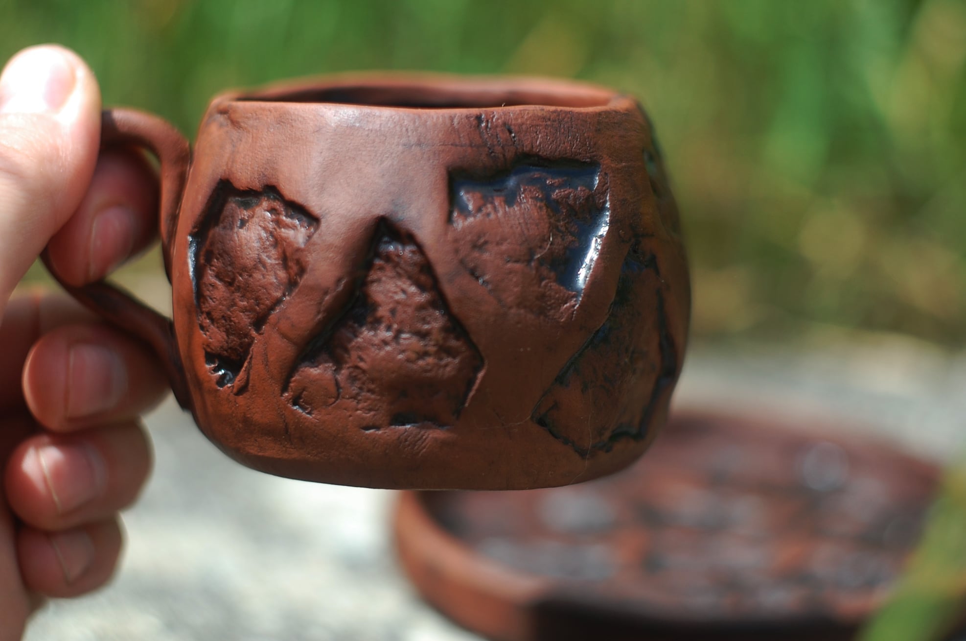 Pottery mug "Stones" w/ handle ~9oz
