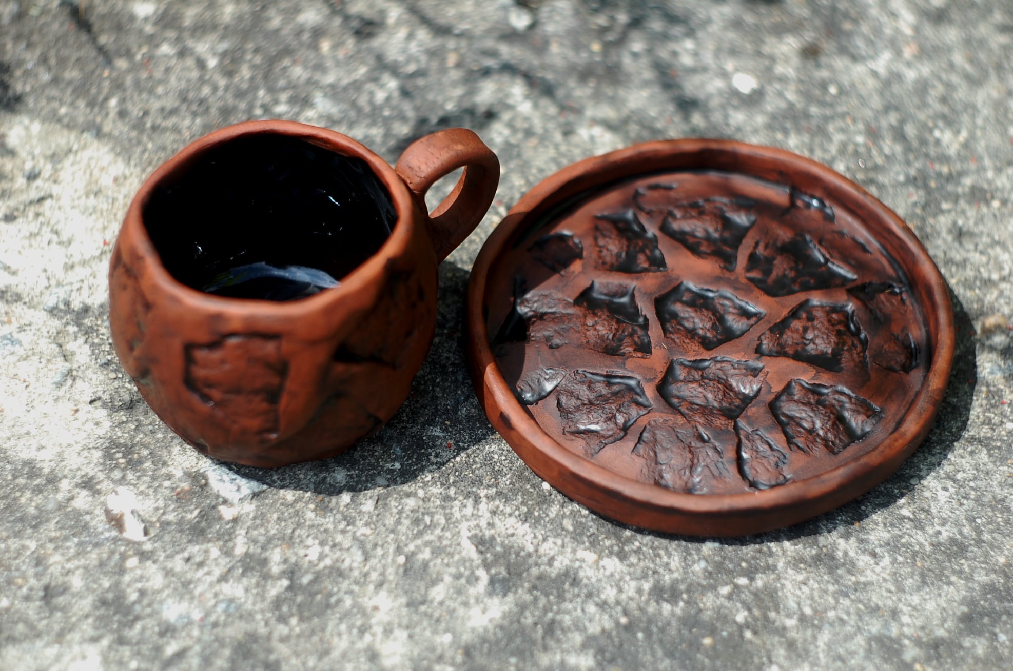 Pottery mug "Stones" w/ handle ~9oz