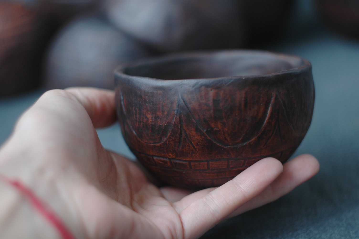 Handmade small pottery ceramic bowl “Sun” ~7oz