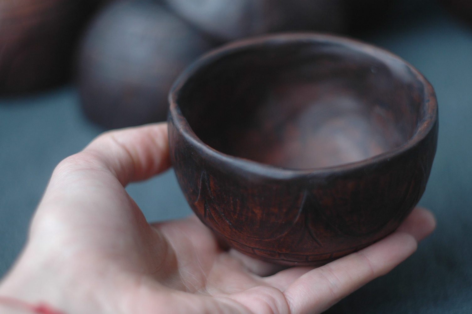 Handmade small pottery ceramic bowl “Sun” ~7oz