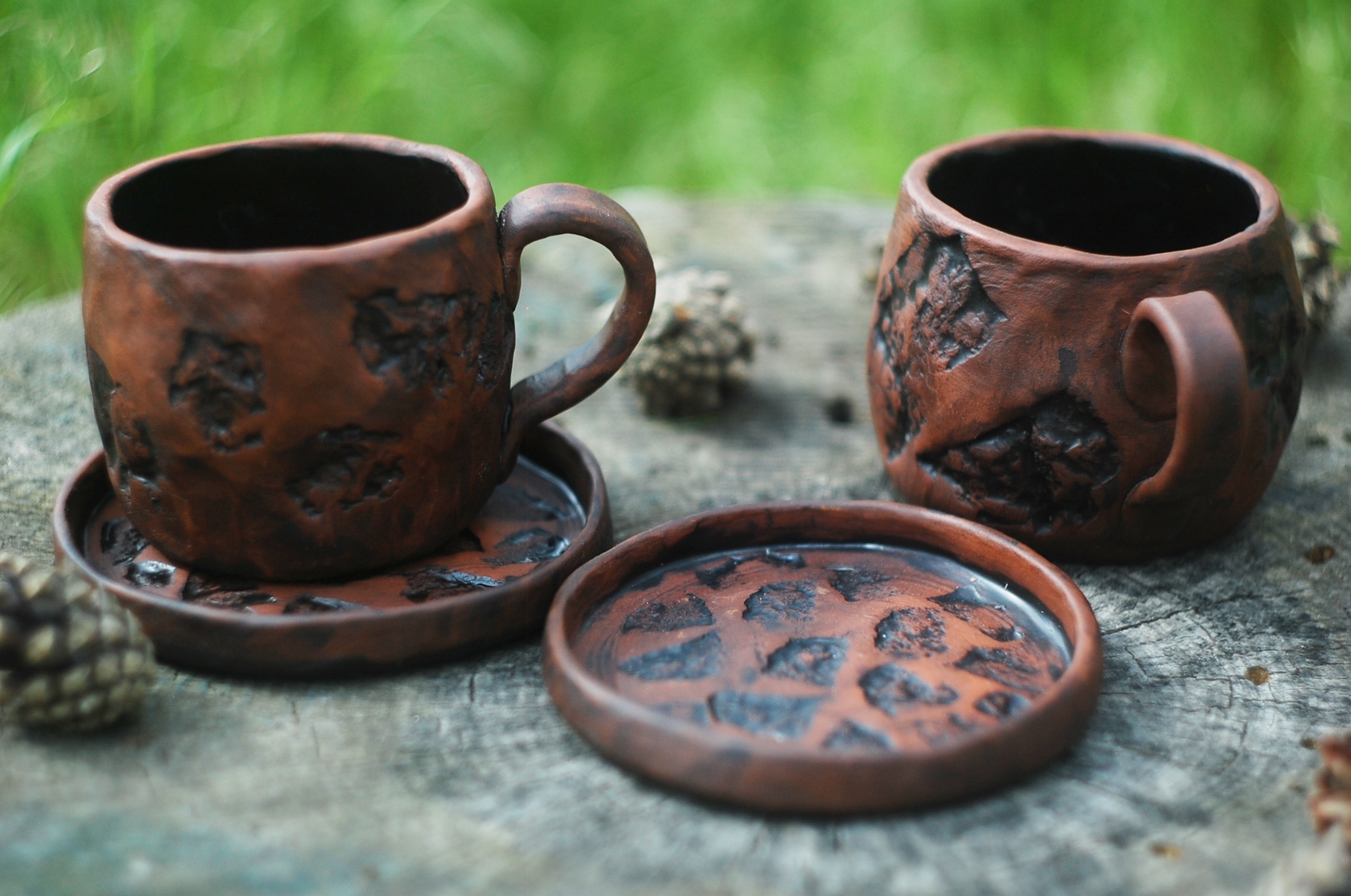 Handmade stoneware mug "Stones" w/ handle ~9oz