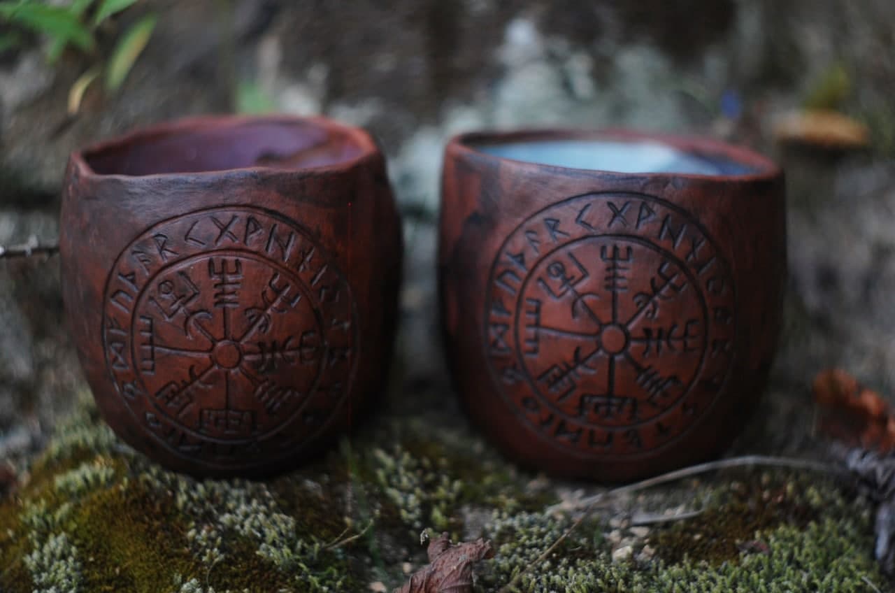 Handmade Vegvisir pottery mug ~11oz