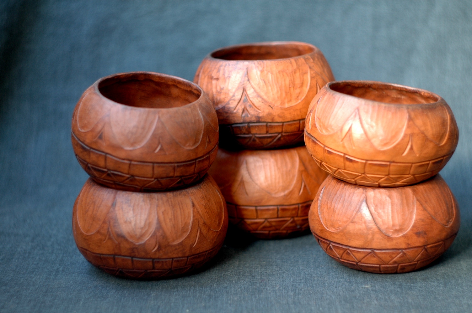 Sun pottery clay bowl of barrel shape