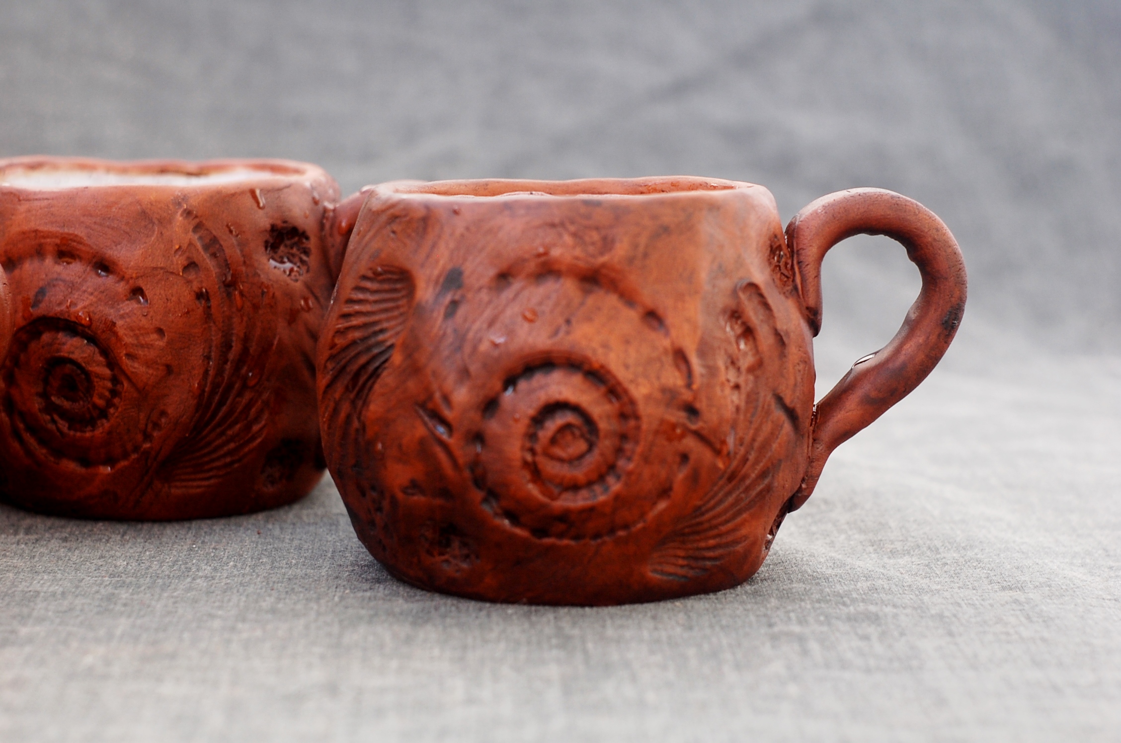 Handmade pottery mug "Sea" with handle ~9oz