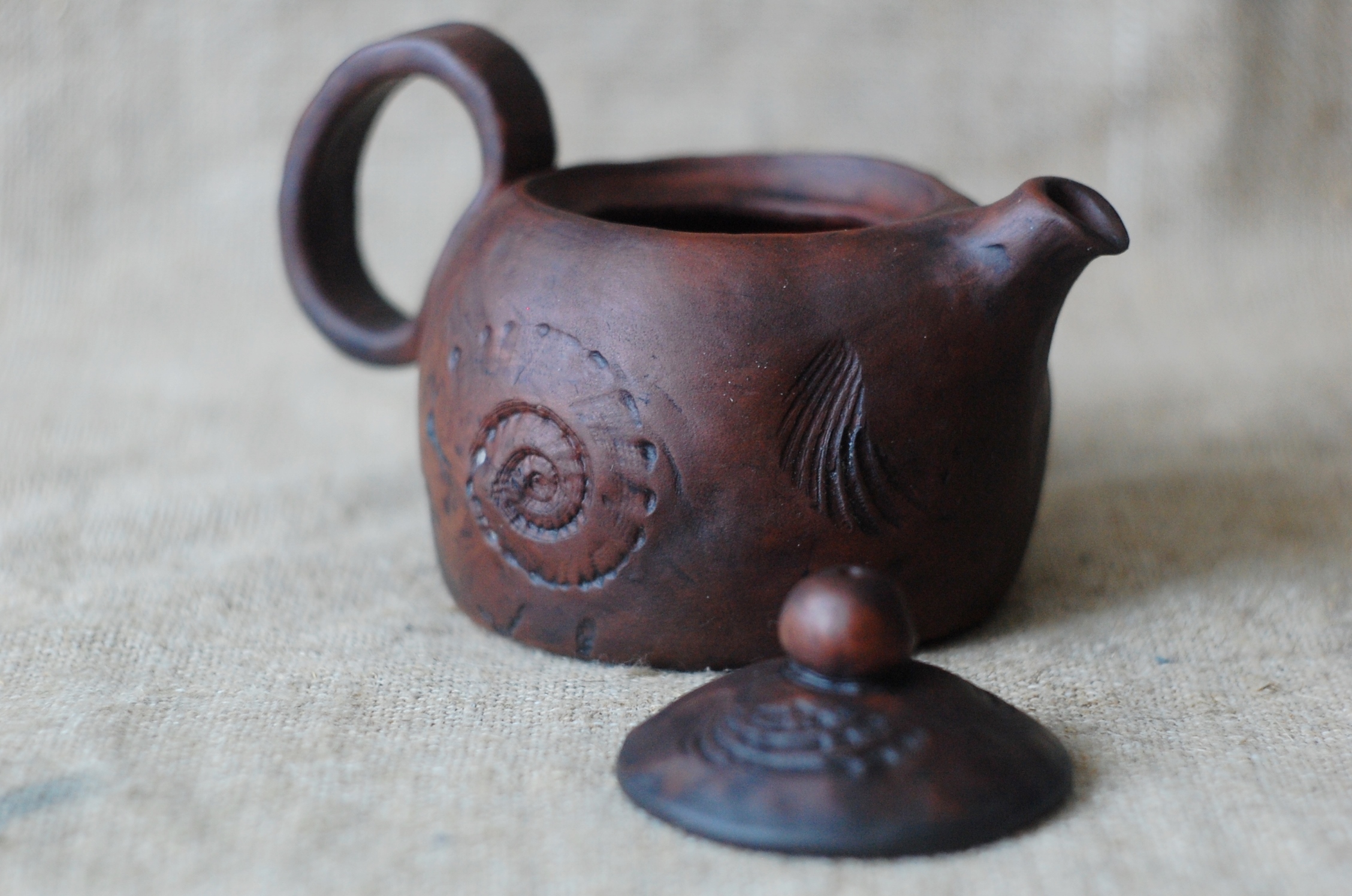 Pottery tea brewing pot or teapot for tea ceremony "Sea"