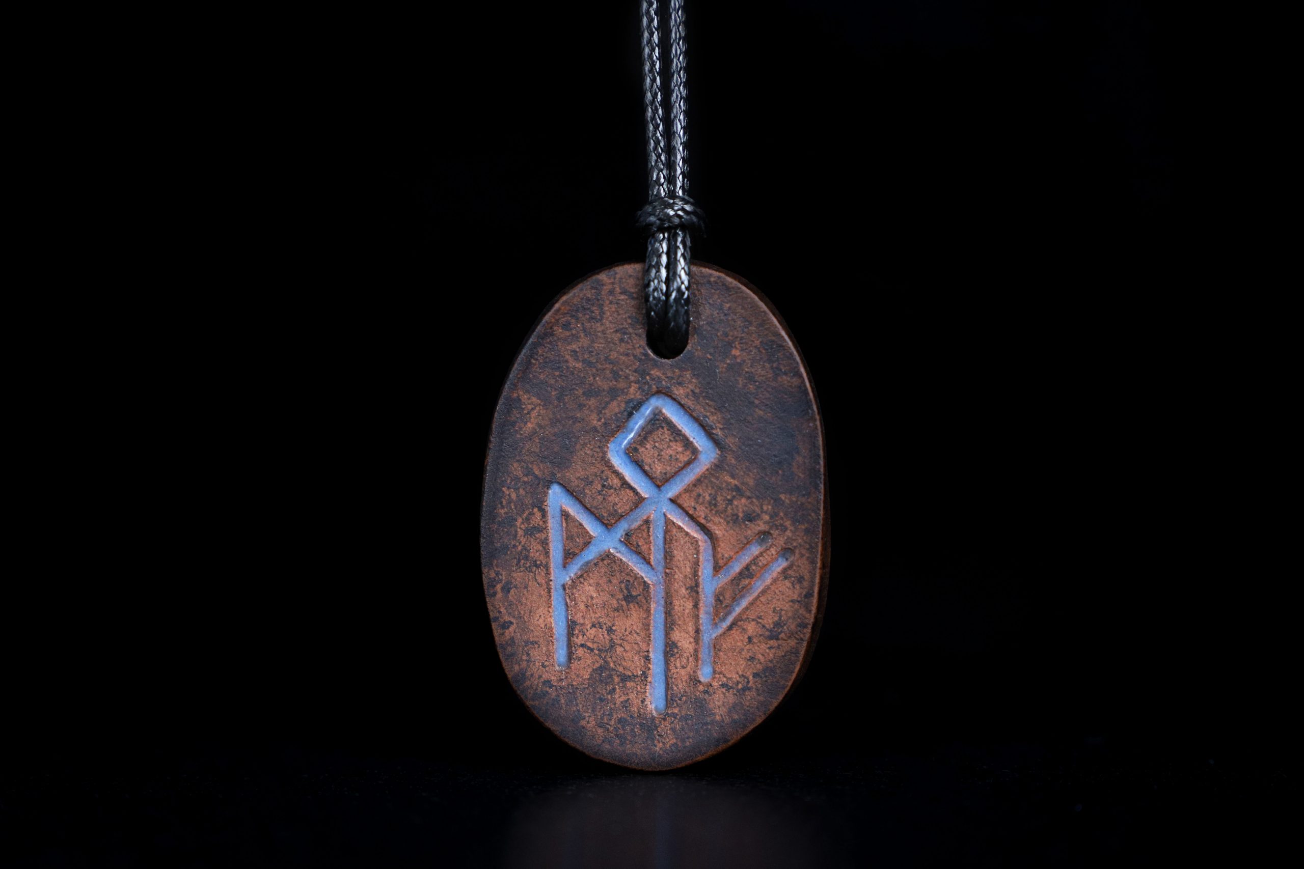 Successful man - oval pottery clay runic amulet talisman