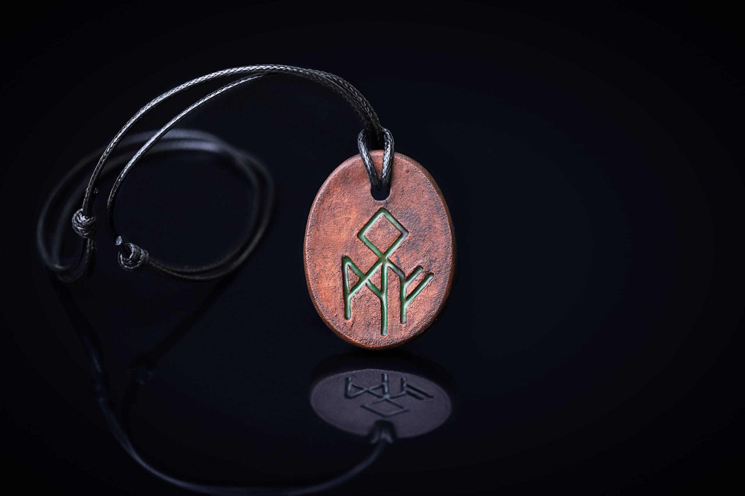 Successful man - oval pottery clay runic amulet talisman